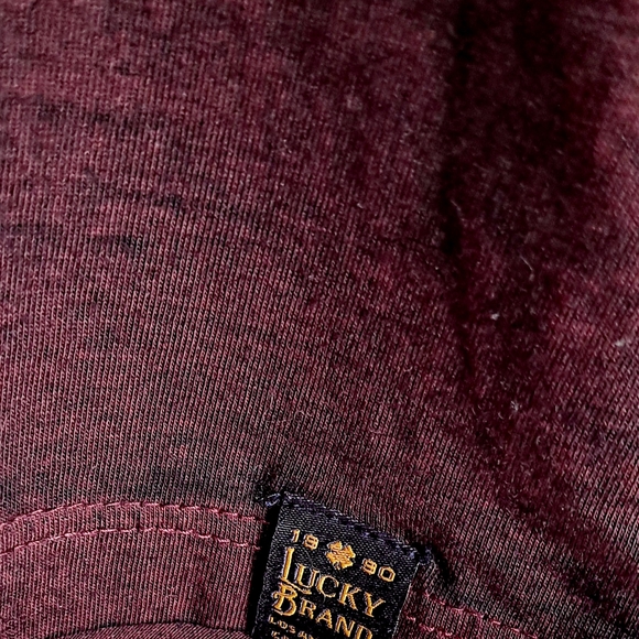 LUCKY BRAND Tee Shirt Top Mens M Henley Venice Burnout Long Sleeve Maroon - Picture 3 of 7